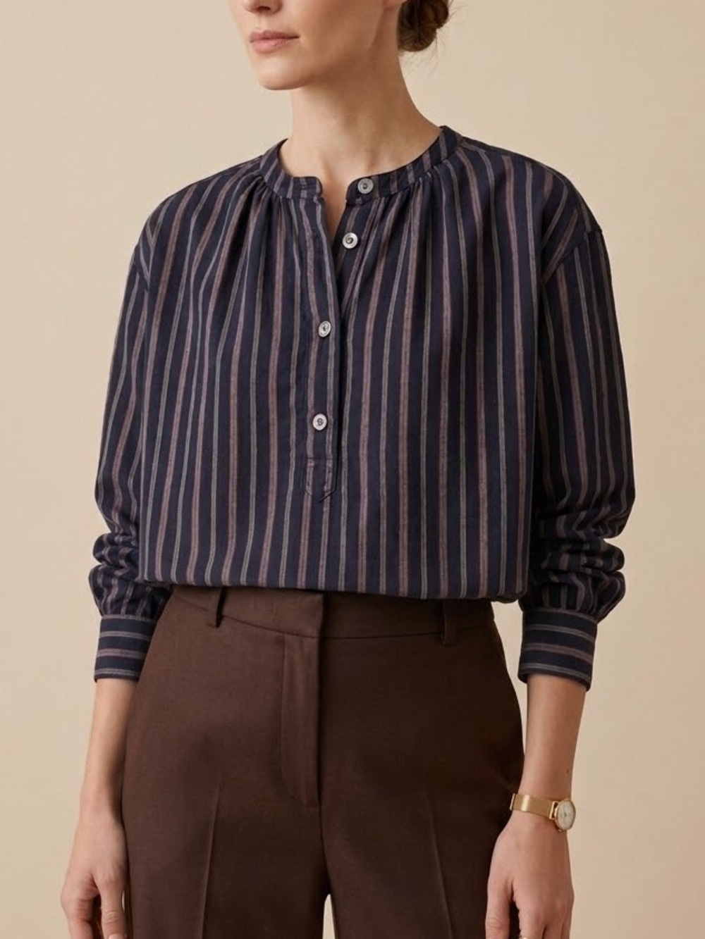 Soeur Striped Long Sleeve Blouse Cotton Size 40 Women’s Large